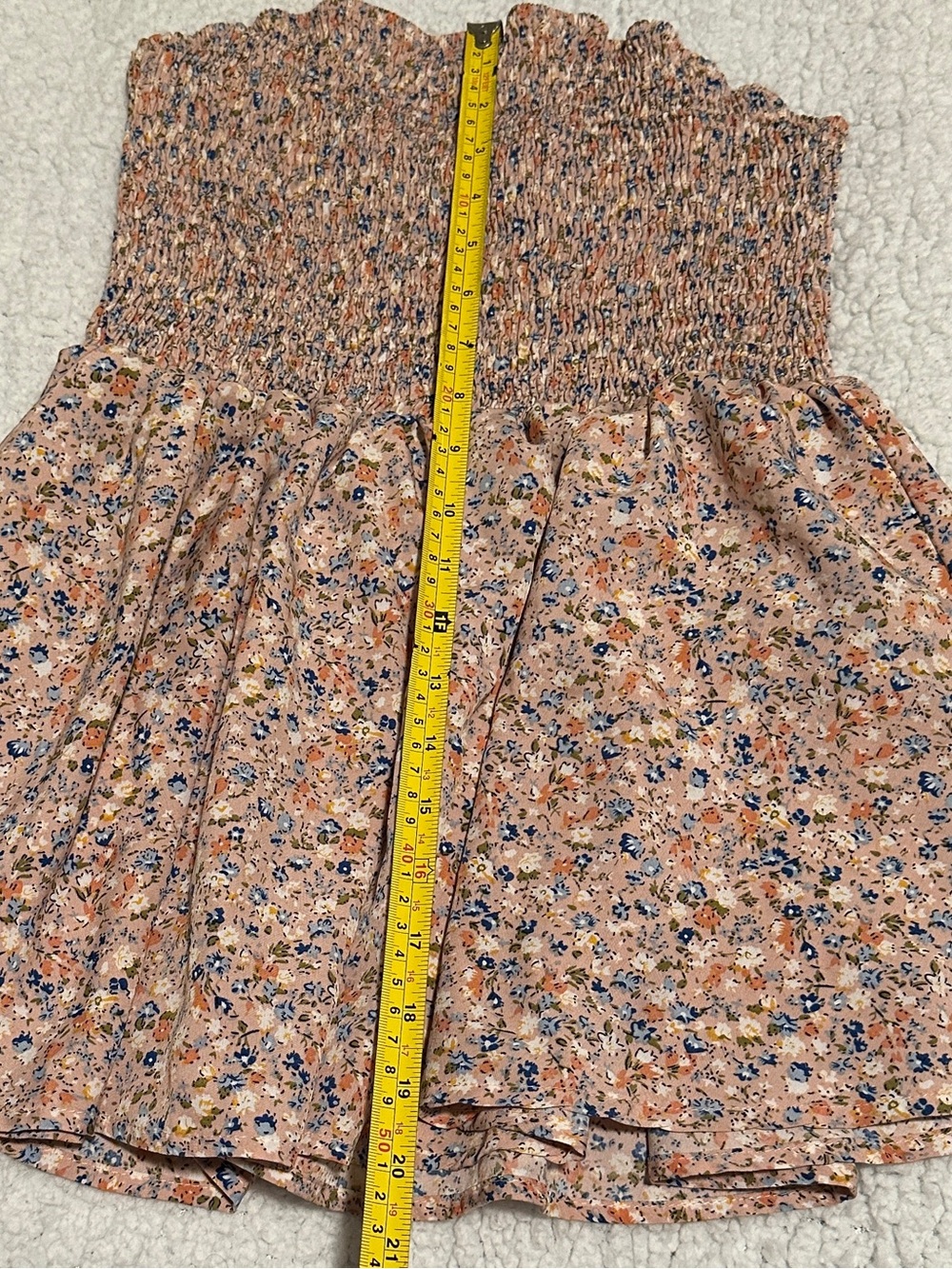 Smocked Floral Peach Tube Top Size XL - Picture 2 of 5